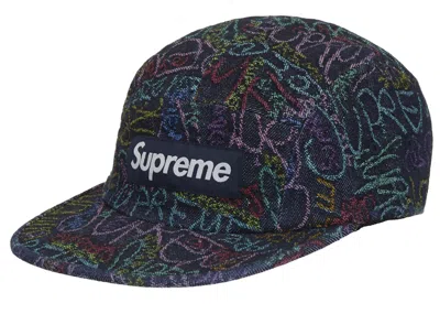 Pre-owned Supreme Handwriting Denim Camp Cap In Indigo
