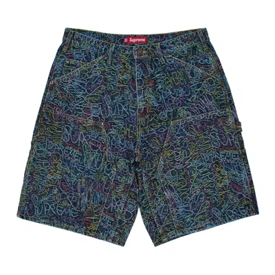 Pre-owned Supreme Handwriting Double Knee Denim Short 'indigo' | Blue | Men's Size 36