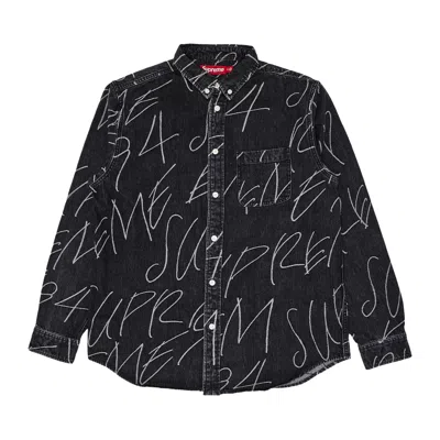Pre-owned Supreme Handwriting Jacquard Denim Shirt 'washed Black'