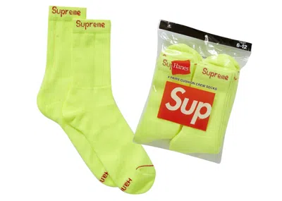Pre-owned Supreme Hanes Crew Socks (4 Pack) In Flourescent Yellow