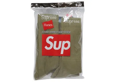 Pre-owned Supreme Hanes Crew Socks (4 Pack) In Olive