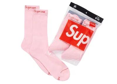 Pre-owned Supreme Hanes Crew Socks (4 Pack) In Pink