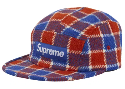 Pre-owned Supreme Harris Tweed Camp Cap In Red/blue