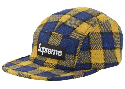 Pre-owned Supreme Harris Tweed Camp Cap In Yellow Plaid