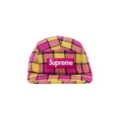 Pre-owned Supreme Harris Tweed Camp Cap 'pink Plaid' | Men's Size Onesize