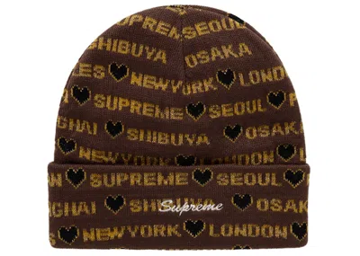 Pre-owned Supreme Hearts Beanie In Brown