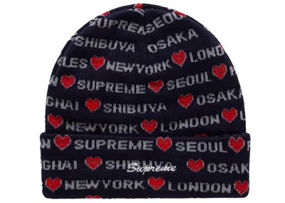 Pre-owned Supreme Hearts Beanie In Navy Blue