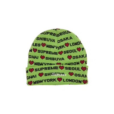 Pre-owned Supreme Hearts Beanie 'lime' In Green