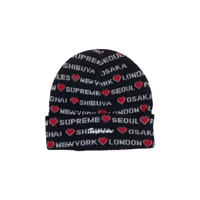 Pre-owned Supreme Hearts Beanie 'navy' In Blue