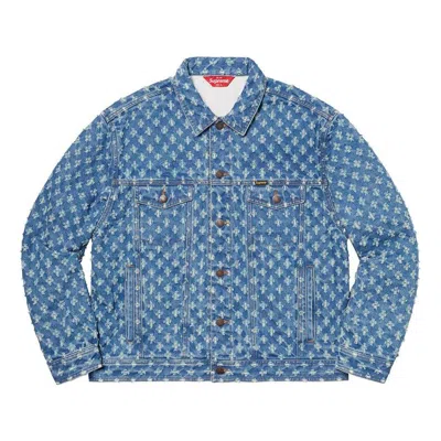 Supreme Hole Punch Denim Trucker Jacket 'teal White' In Blue