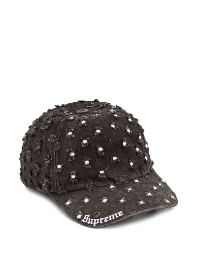 Supreme Hole-punch Rhinestone Denim Cap In Brown