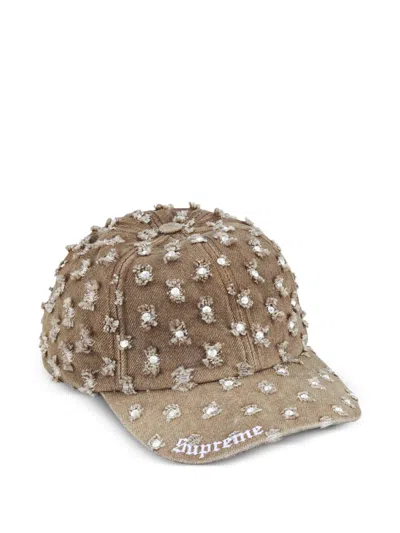 Supreme Hole-punch Rhinestone-embellished Cap In Brown