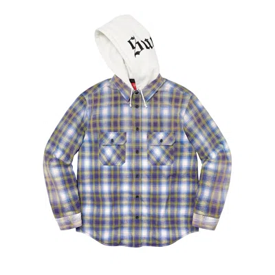 Pre-owned Supreme Hooded Flannel Zip Up Shirt 'blue'