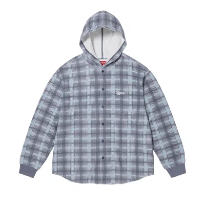 Pre-owned Supreme Hooded Plaid Knit Shirt 'blue'