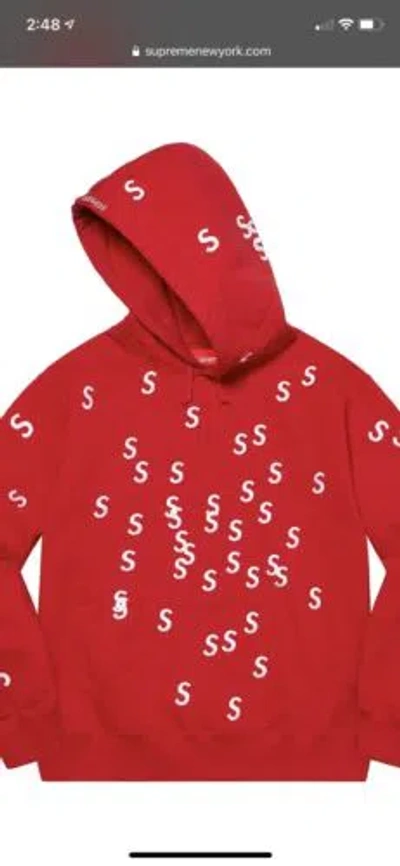 Pre-owned Supreme Hoodie Embroidered S Hoodie Sweatshirt Red