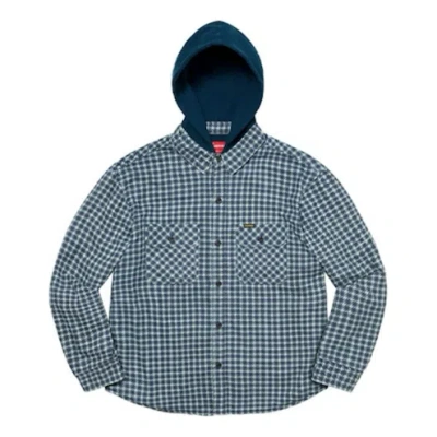 Supreme Houndstooth Flannel Hooded Shirt 'blue'