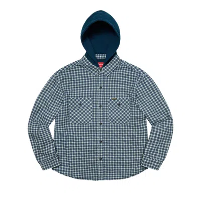 Pre-owned Supreme Houndstooth Flannel Hooded Shirt 'light Navy' In Blue