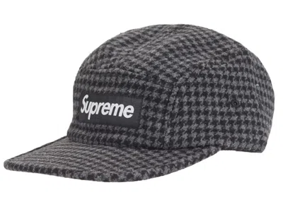 Pre-owned Supreme Houndstooth Wool Camp Cap In Black