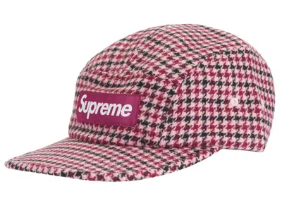Pre-owned Supreme Houndstooth Wool Camp Cap In Pink