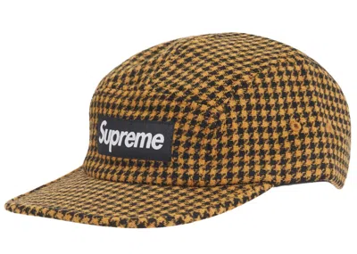 Pre-owned Supreme Houndstooth Wool Camp Cap In Yellow