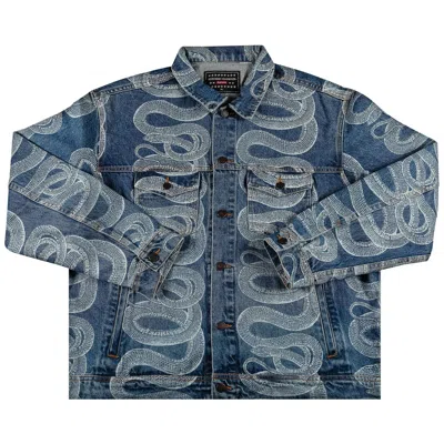 Pre-owned Supreme Hysteric Glamour Snake Denim Trucker Jacket Blue Ss21 Size L Large