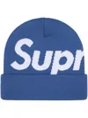 Supreme Intarsia-logo Beanie Hat In Blue