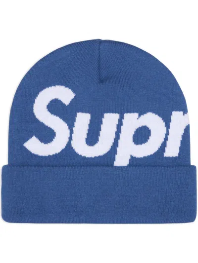 Supreme Intarsia-logo Beanie Hat In Blue