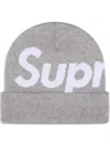 Supreme Intarsia-logo Beanie Hat In Grey