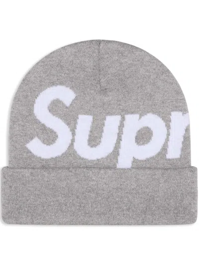 Supreme Intarsia-logo Beanie Hat In Grey