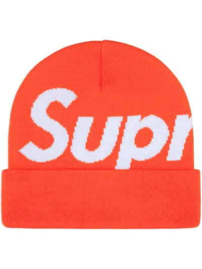 Supreme Intarsia-logo Beanie Hat In Orange
