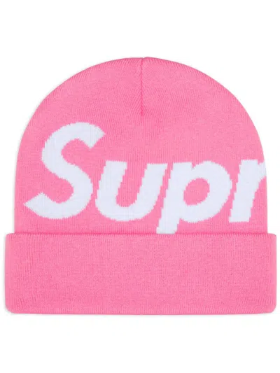 Supreme Intarsia-logo Beanie Hat In Pink