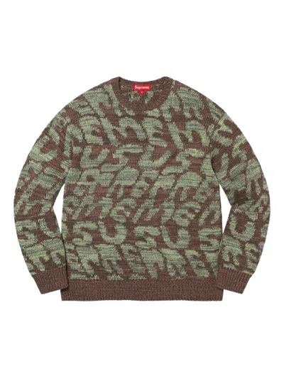 Supreme Jacquard-logo Crew-neck Sweater In Green