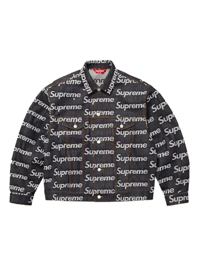 Supreme Jacquard-logo Denim Jacket In Black
