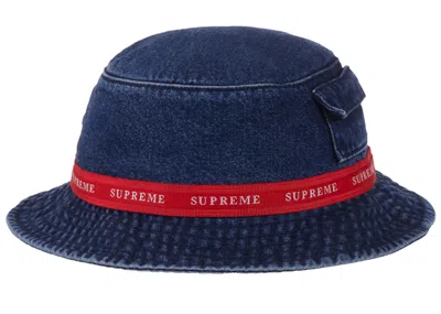 Pre-owned Supreme Jacquard Logo Taping Crusher Hat In Denim