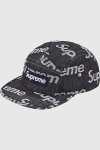 Supreme Jacquard Logos Denim Camp Cap In Navy, Men's At Urban Outfitters In Blue