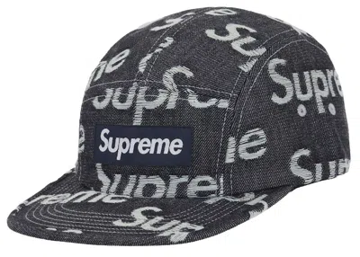 Pre-owned Supreme Jacquard Logos Denim Camp Cap In Rigid Indigo In Blue