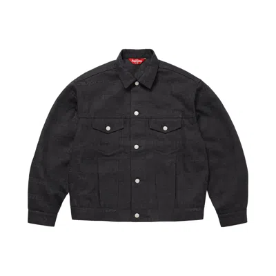 Pre-owned Supreme Jacquard Logos Denim Trucker Jacket 'black' | Men's Size Xxl