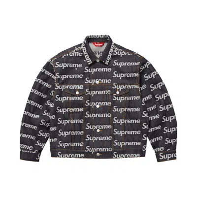 Pre-owned Supreme Jacquard Logos Denim Trucker Jacket 'rigid Indigo' | Blue | Men's Size L