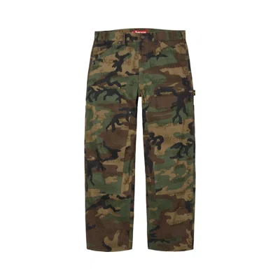 Pre-owned Supreme Jacquard Logos Double Knee Denim Painter Jean 'woodland Camo' | Green | Men's Size 38