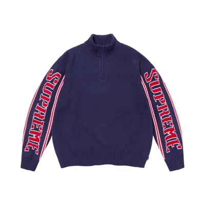 Pre-owned Supreme Jacquard Sleeve Half Zip Sweater 'navy' | Blue | Men's Size M