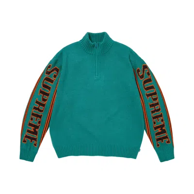 Pre-owned Supreme Jacquard Sleeve Half Zip Sweater 'teal' | Men's Size M
