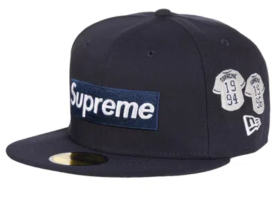 Pre-owned Supreme Jerseys Box Logo New Era Fitted Hat In Navy Blue