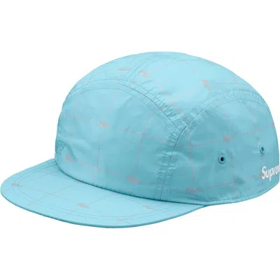 Pre-owned Supreme Lacoste Reflective Grid Nylon Camp Cap In Blue