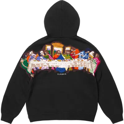 Pre-owned Supreme Last Supper Embroidered Zip Up Hooded Sweater In Black