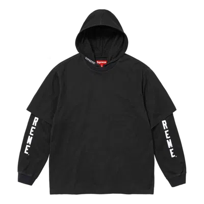 Supreme Layered Hooded L/s Top 'black White'