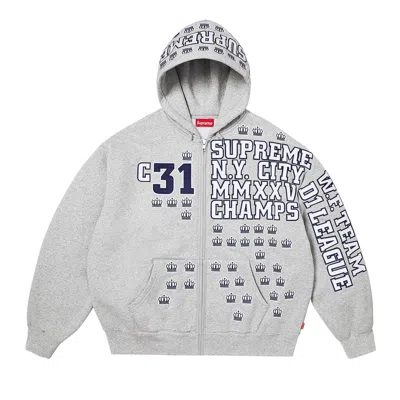 Pre-owned Supreme League Champs Zip Up Hooded Sweatshirt 'heather Grey' | Men's Size L In Gray