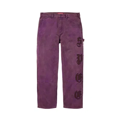 Pre-owned Supreme Leather Appliqué Double Knee Painter Pant 'purple' | Men's Size 34