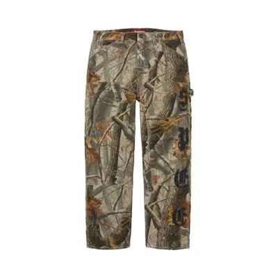 Pre-owned Supreme Leather Appliqué Double Knee Painter Pant 'realtree Hardwoods Camo' | Green | Men's Size 36