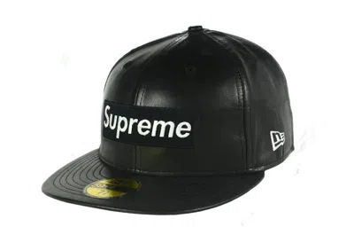 Pre-owned Supreme Leather Box Logo New Era Hat In Black