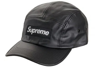 Pre-owned Supreme Leather Camp Cap (ss21) In Black